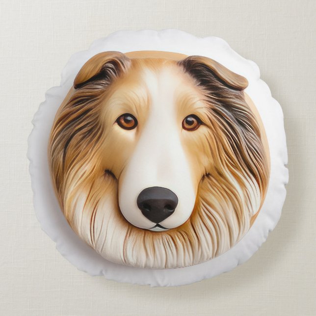 Rough Collie Dog 3D Inspiriert Rundes Kissen (Vorderseite)