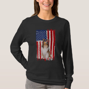 Rough Collie Dog American Flag Patriotic 4. T-Shirt