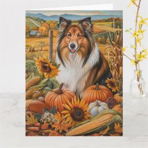 Rough Collie Dog Autumn Harvest Erntedank Karte