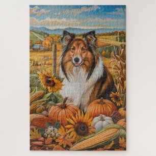 Rough Collie Dog Autumn Harvest Erntedank Puzzle