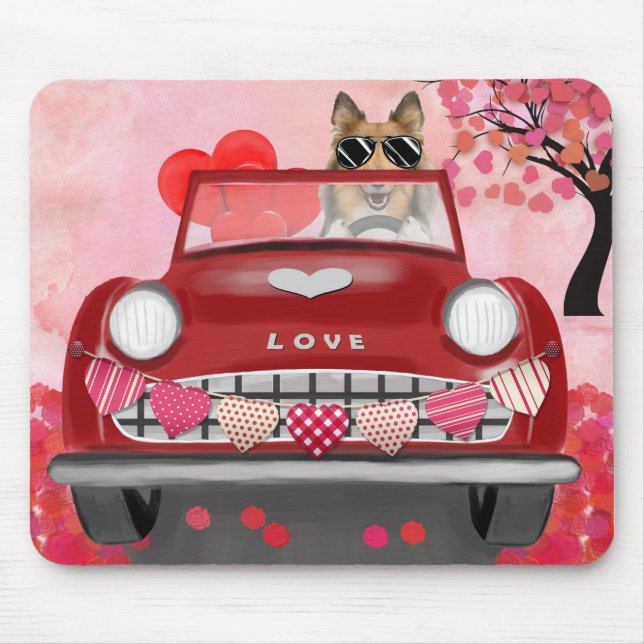 Rough Collie Dog Car mit Herzvalentiner Mousepad (Vorne)