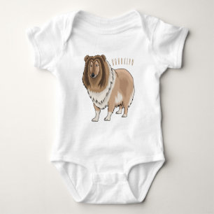 Rough collie dog cartoon illustration baby strampler
