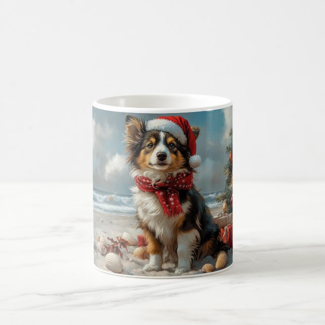 Rough Collie Dog Christmas Vintag Beach Kaffeetasse (Mittel)