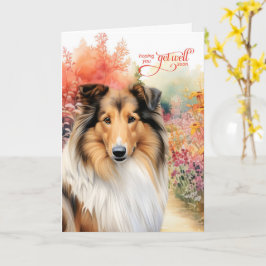 Rough Collie Dog Colorful Garden Path Get Well Karte