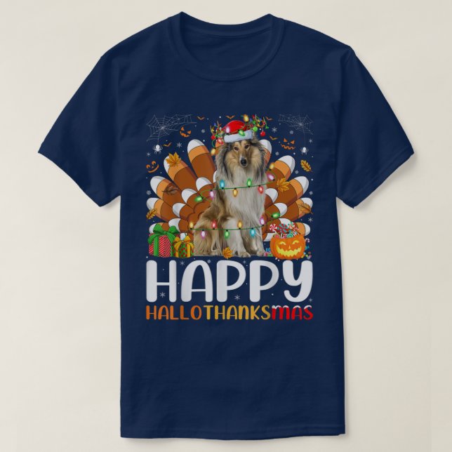 Rough Collie Dog Halloween Weihnachtsfeiertag T-Shirt (Design vorne)