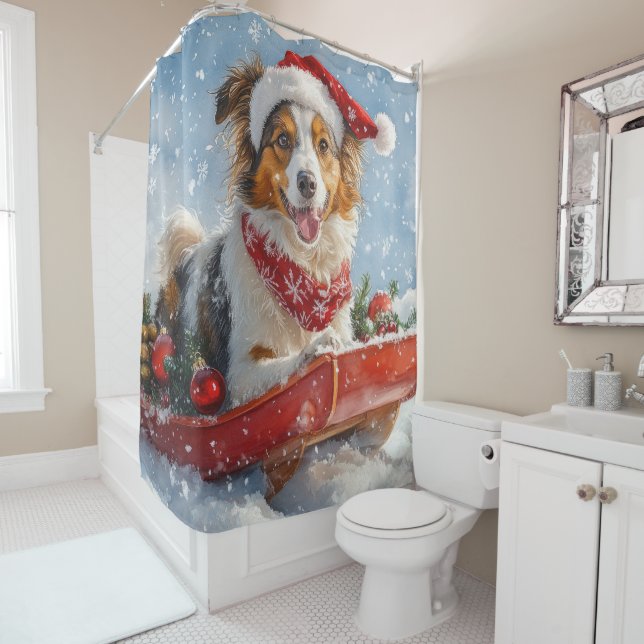 Rough Collie Dog in Sledge Let it Snow Christmas Duschvorhang (Beispiel)