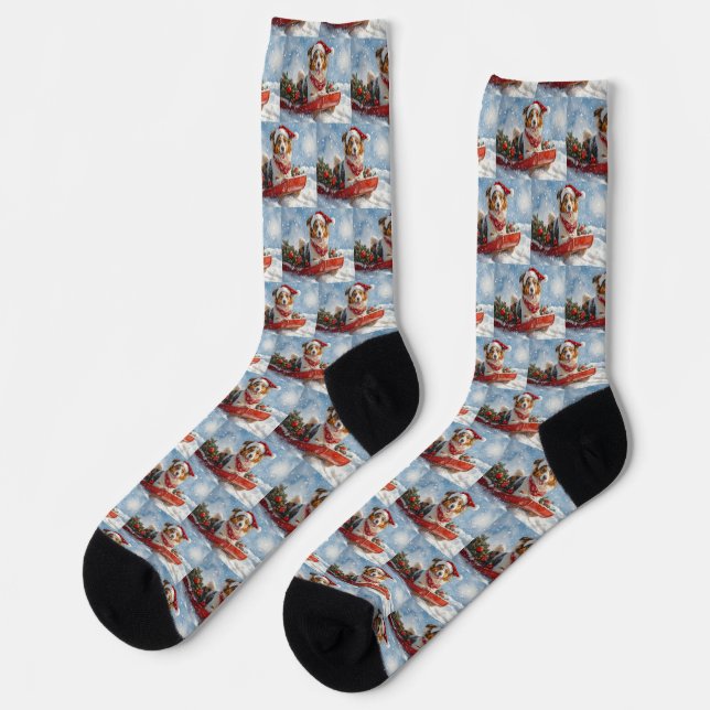 Rough Collie Dog in Sledge Let it Snow Christmas Socken (Linkes Detail)