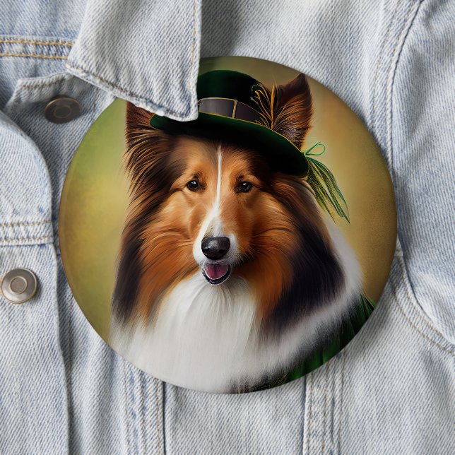 Rough Collie Dog in St. Patrick's Day Dress Button (Beispiel)