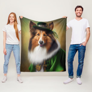 Rough Collie Dog in St. Patrick's Day Dress Fleecedecke