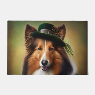 Rough Collie Dog in St. Patrick's Day Dress Fußmatte