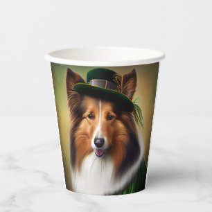 Rough Collie Dog in St. Patrick's Day Dress Pappbecher