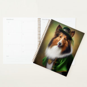 Rough Collie Dog in St. Patrick's Day Dress Planer