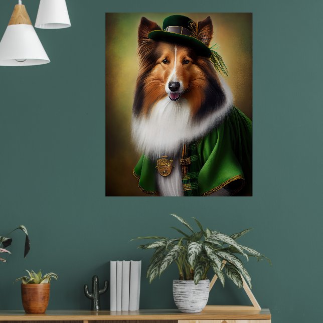 Rough Collie Dog in St. Patrick's Day Dress Poster (Wohnzimmer 1)