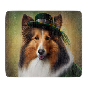 Rough Collie Dog in St. Patrick's Day Dress Schneidebrett