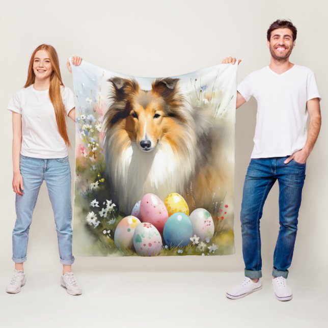 Rough Collie Dog mit Ostereiern Urlaub Fleecedecke (Beispiel)