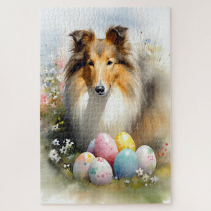 Rough Collie Dog mit Ostereiern Urlaub Puzzle