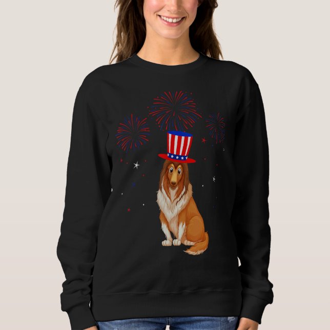 Rough Collie Dog Red White Blue Fireworks Decor 4  Sweatshirt (Vorderseite)