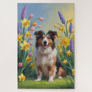 Rough Collie Dog Spring Flowers Malerei Puzzle