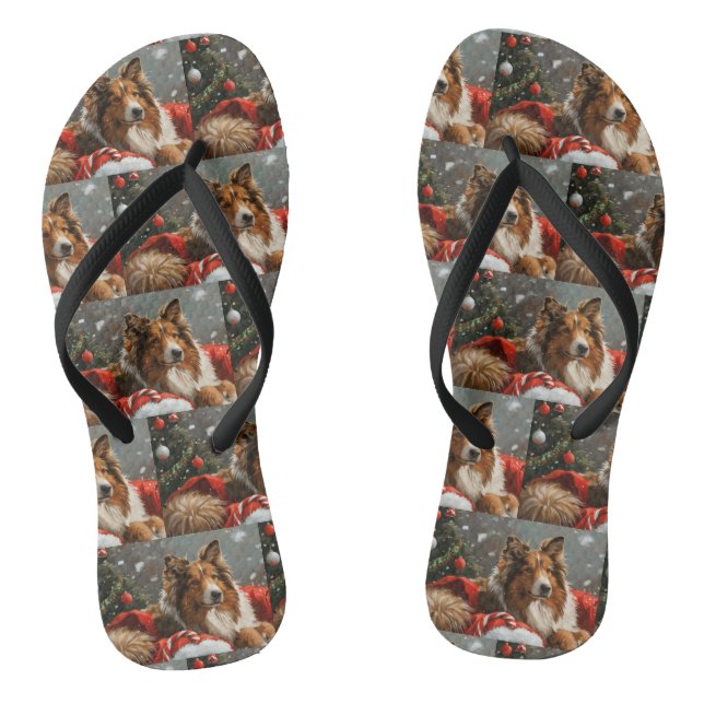 Rough Collie Dog Weihnachtsfest Flip Flops (Fußbett)