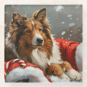 Rough Collie Dog Weihnachtsfest Glasuntersetzer