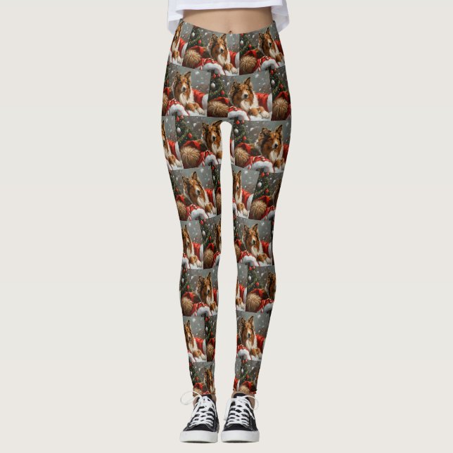 Rough Collie Dog Weihnachtsfest Leggings (Vorderseite)