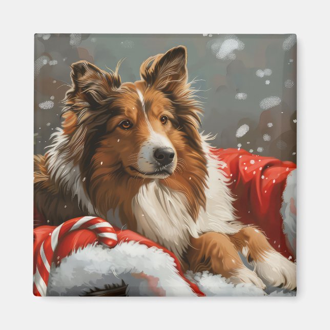Rough Collie Dog Weihnachtsfest Magnet (Vorne)