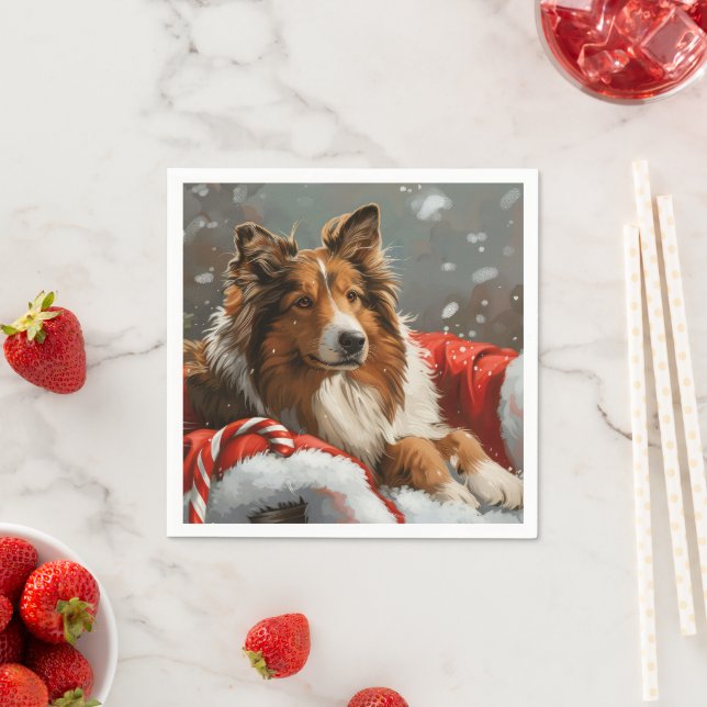 Rough Collie Dog Weihnachtsfest Serviette (Beispiel)
