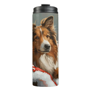 Rough Collie Dog Weihnachtsfest Thermosbecher