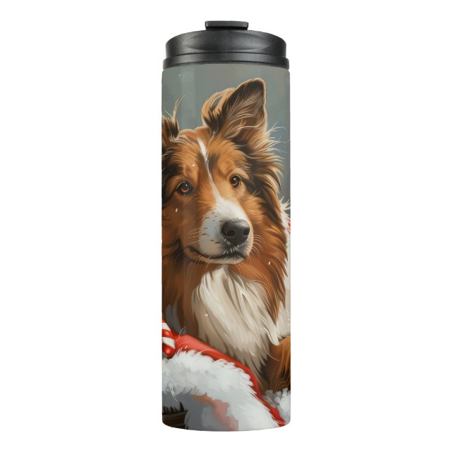 Rough Collie Dog Weihnachtsfest Thermosbecher (Vorderseite)