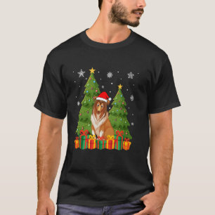 Rough Collie Dog Xmas Tree Lights Weihnachtsmannmü T-Shirt
