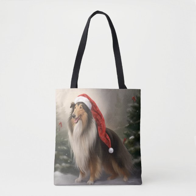 Rough Collie Dog zu Schnee Weihnachten (Vorderseite)