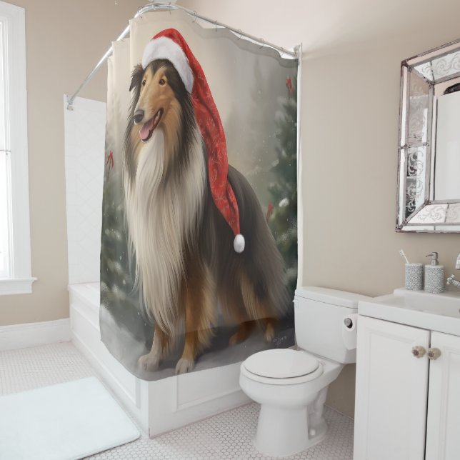 Rough Collie Dog zu Schnee Weihnachten Duschvorhang (Beispiel)