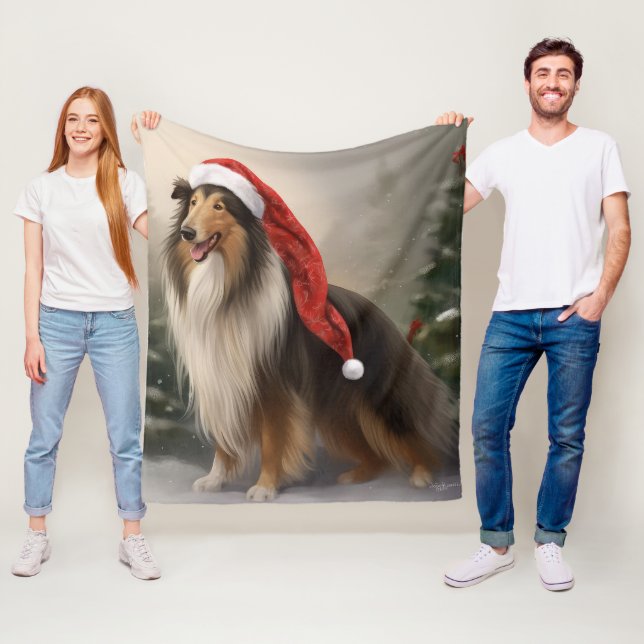 Rough Collie Dog zu Schnee Weihnachten Fleecedecke (Beispiel)