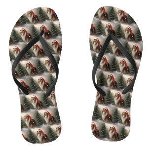 Rough Collie Dog zu Schnee Weihnachten Flip Flops