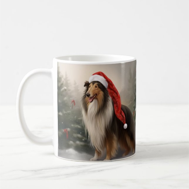 Rough Collie Dog zu Schnee Weihnachten Kaffeetasse (Links)
