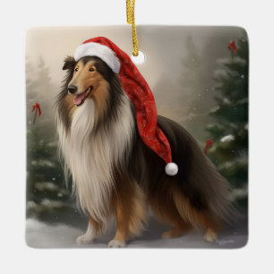Rough Collie Dog zu Schnee Weihnachten Keramikornament