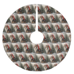Rough Collie Dog zu Schnee Weihnachten Polyester Weihnachtsbaumdecke