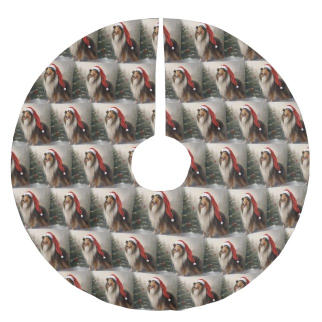 Rough Collie Dog zu Schnee Weihnachten Polyester Weihnachtsbaumdecke (Vorderseite)