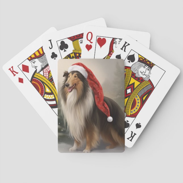 Rough Collie Dog zu Schnee Weihnachten Spielkarten (Rückseite)