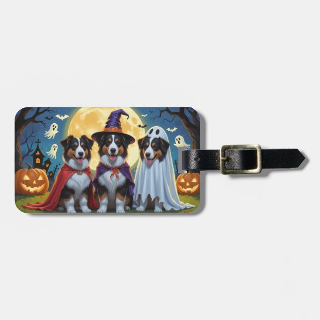 Rough Collie Dogs Pumpkin Halloween Funny Gepäckanhänger (Vorderseite horizontal)