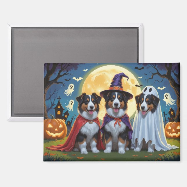 Rough Collie Dogs Pumpkin Halloween Funny Magnet (Vorderseite/Rückseite)
