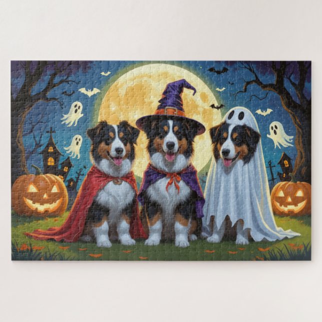 Rough Collie Dogs Pumpkin Halloween Funny Puzzle (Horizontal)
