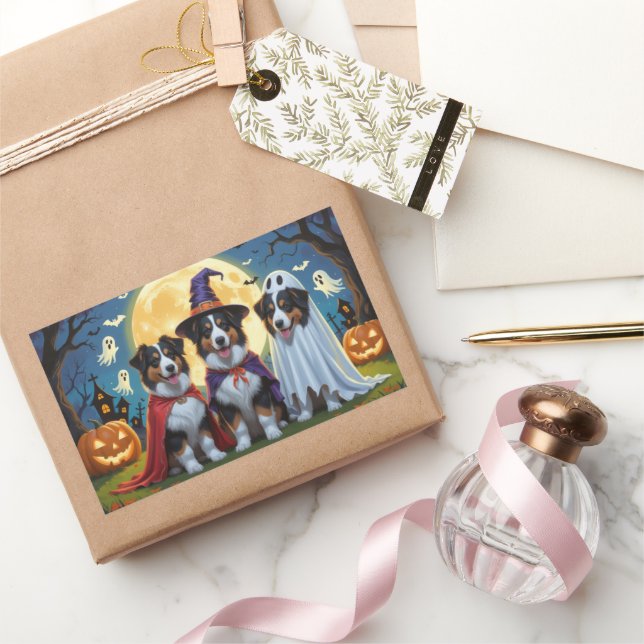 Rough Collie Dogs Pumpkin Halloween Funny Rechteckiger Aufkleber (Schenken)