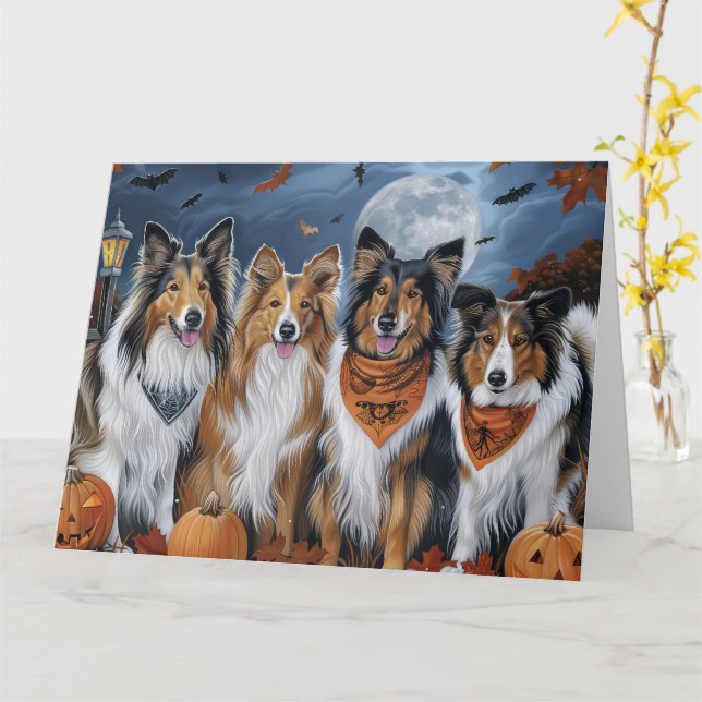 Rough Collie Halloween Spooky Karte (Gelbe Blume)