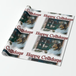 Rough Collie Happy Collidays Weihnachten Geschenkpapier