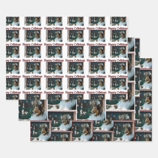 Rough Collie Happy Collidays Weihnachten Geschenkpapier Set (Set)