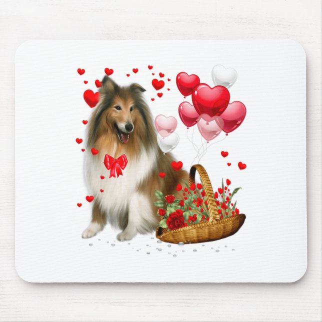 Rough Collie Heart Balloon Happy Valentine Day Dog Mousepad (Vorne)