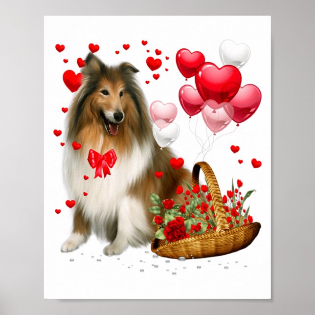 Rough Collie Heart Balloon Happy Valentine Day Dog Poster (Vorne)