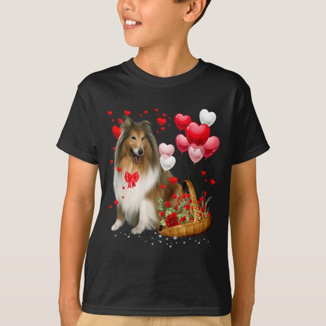 Rough Collie Heart Balloon Happy Valentine Day Dog T-Shirt (Vorderseite)
