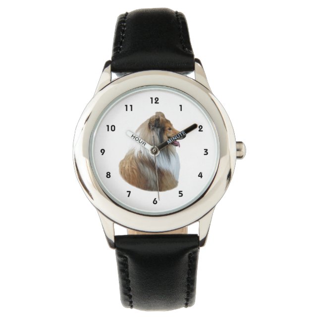Rough Collie Hundeportrait Foto Armbanduhr (Vorderseite)